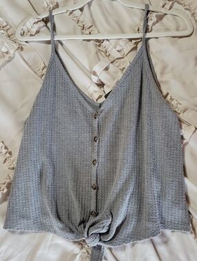 wild fable Heather Gray Button-Front Knit Tank with Tie